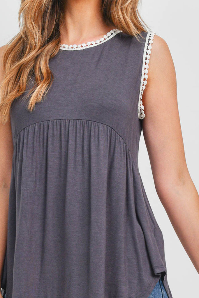 Pompom Detail Sleeveless Empire Tunic