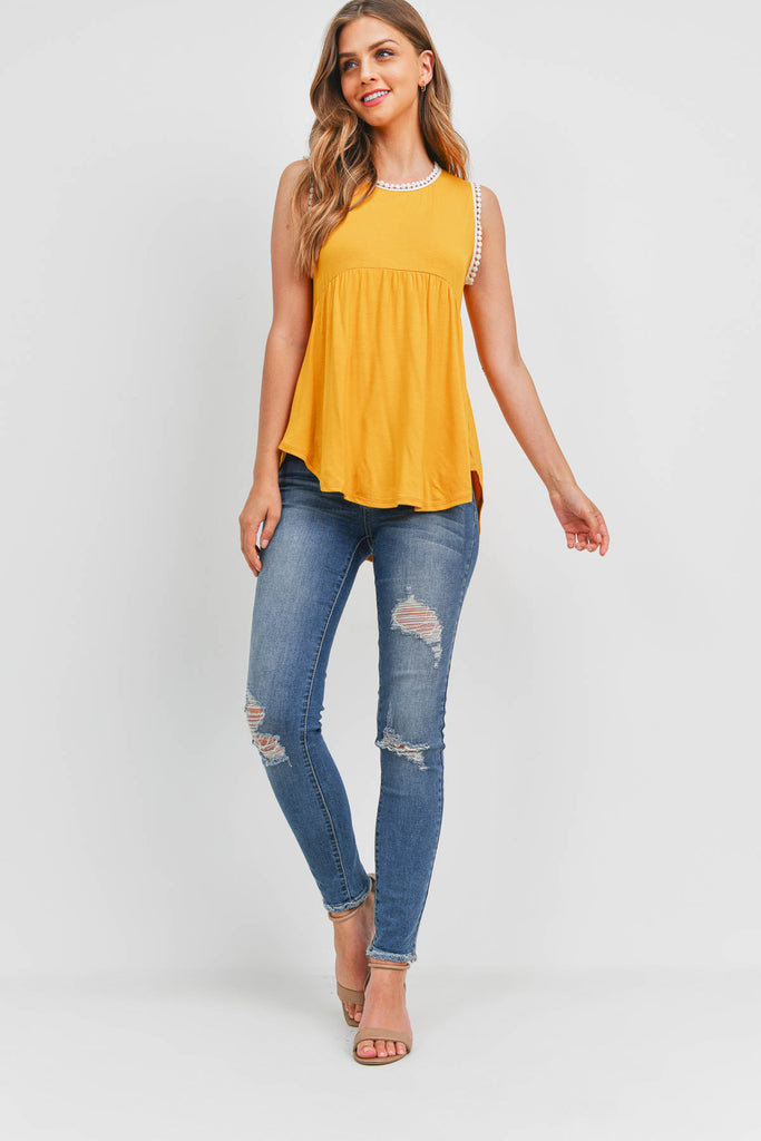 Pompom Detail Sleeveless Empire Tunic