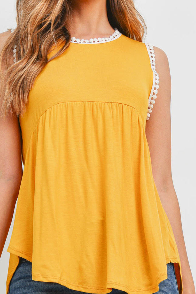 Pompom Detail Sleeveless Empire Tunic
