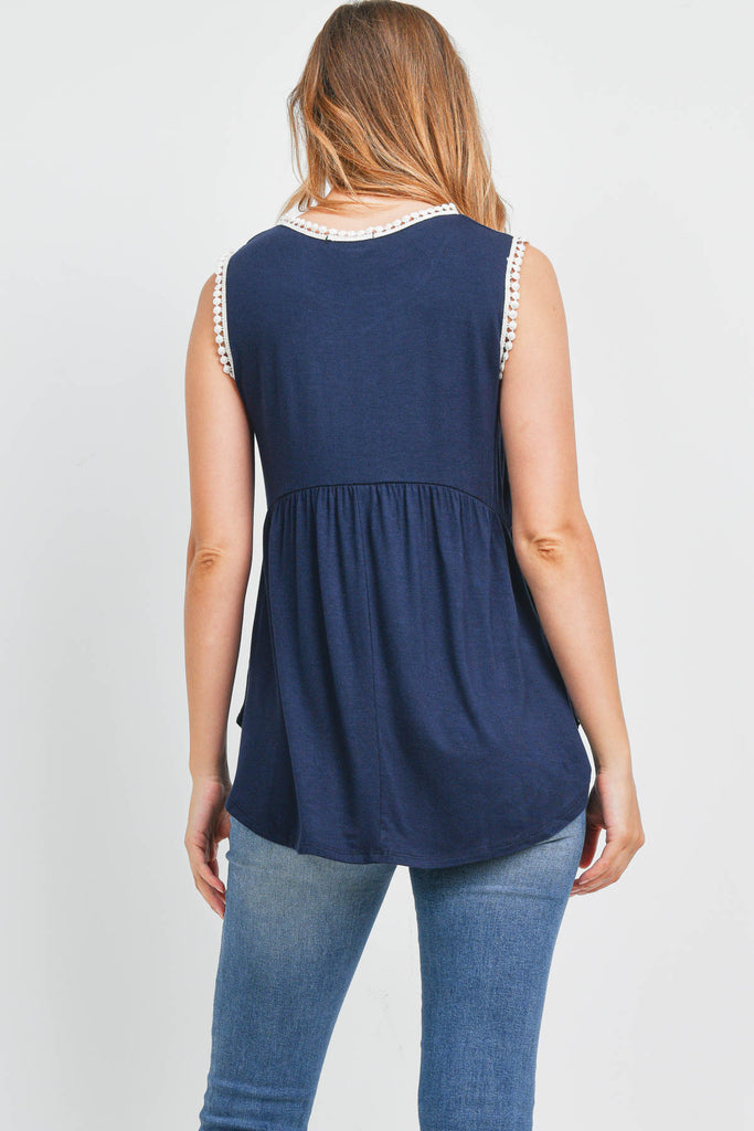 Pompom Detail Sleeveless Empire Tunic