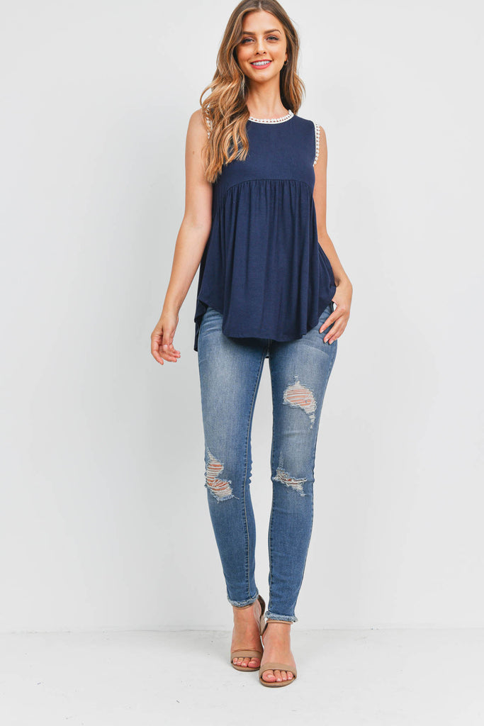 Pompom Detail Sleeveless Empire Tunic