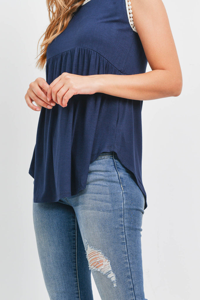 Pompom Detail Sleeveless Empire Tunic