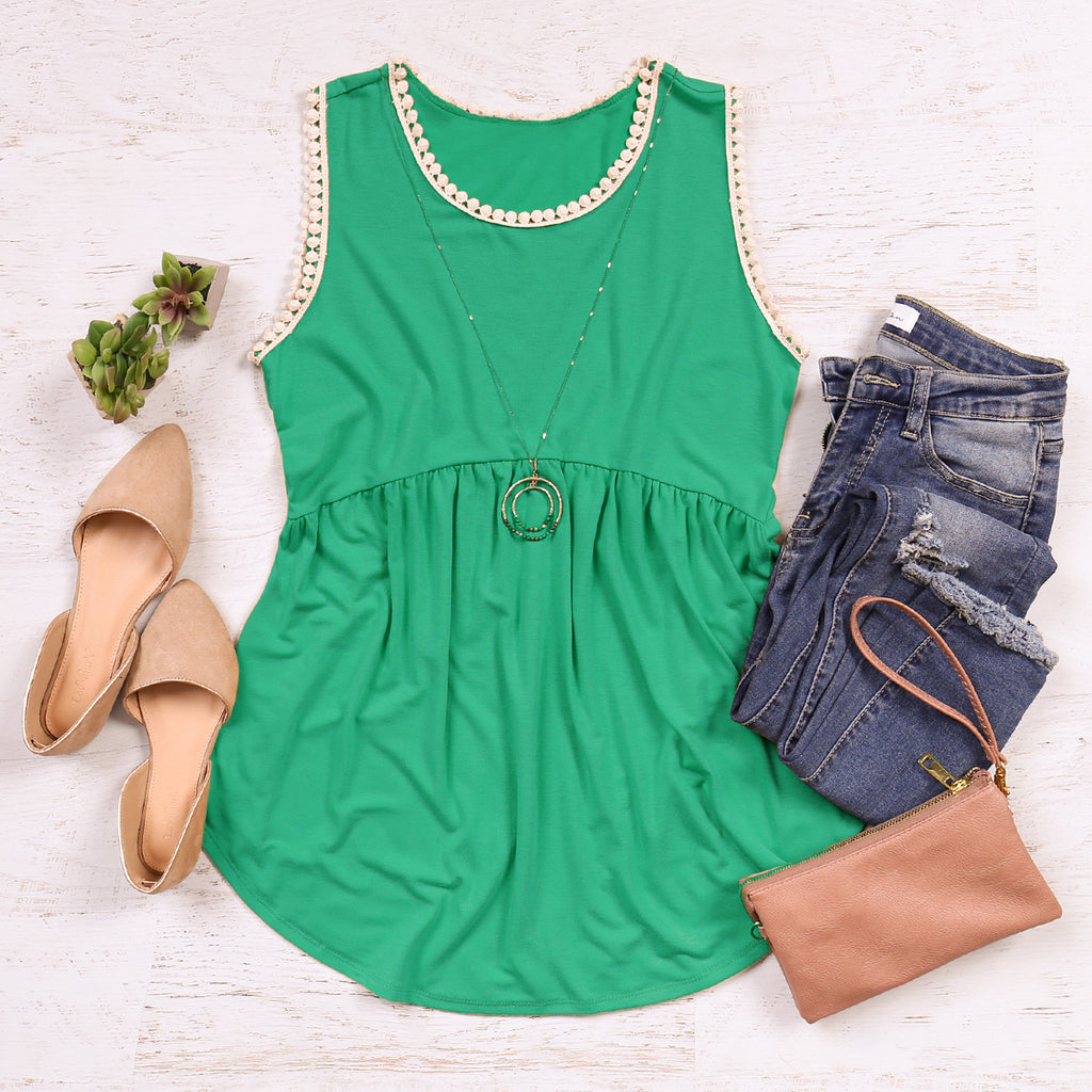 Pompom Detail Sleeveless Empire Tunic
