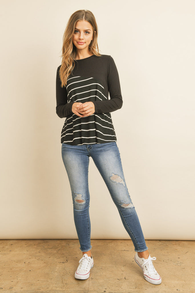 Solid Stripe Contrast Color Block Top