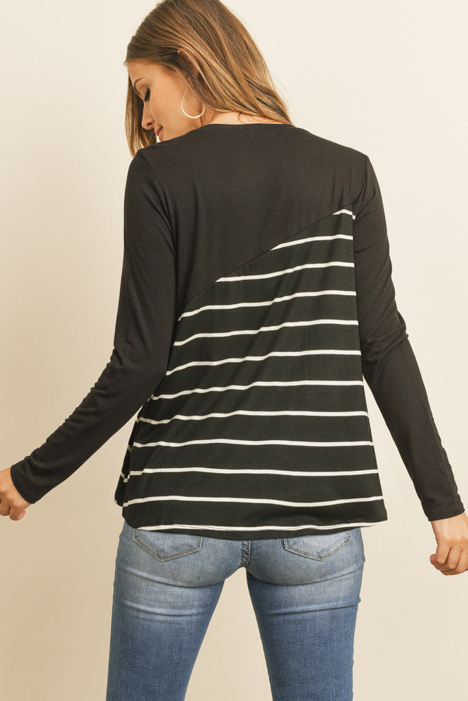 Solid Stripe Contrast Color Block Top