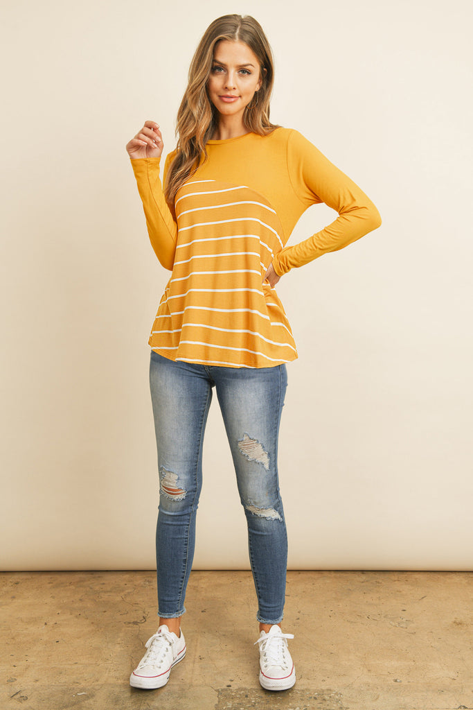 Solid Stripe Contrast Color Block Top