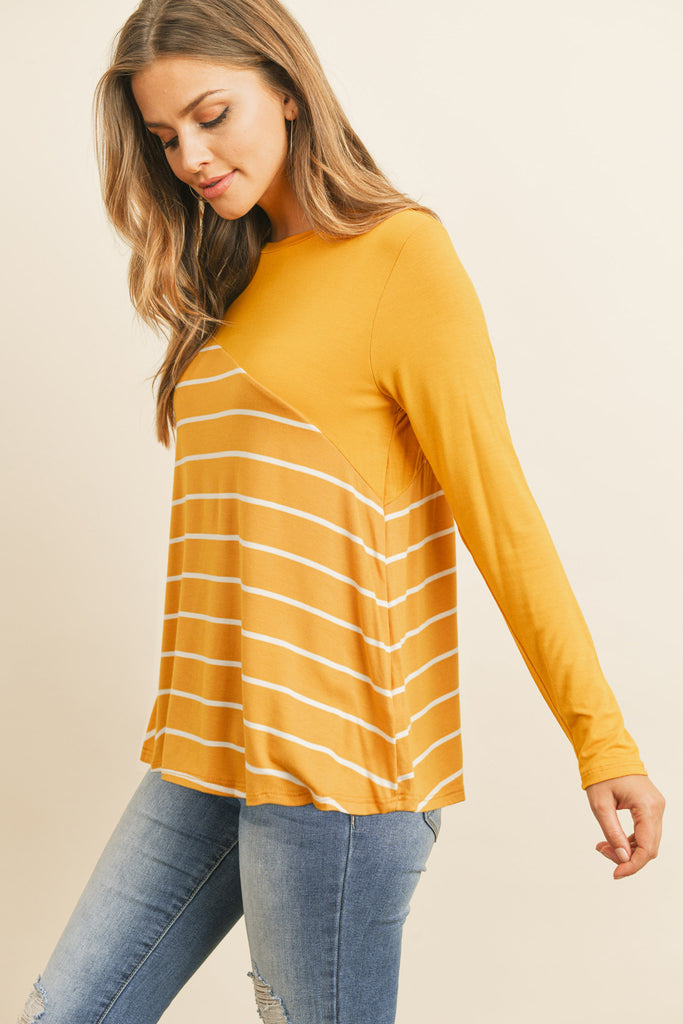 Solid Stripe Contrast Color Block Top