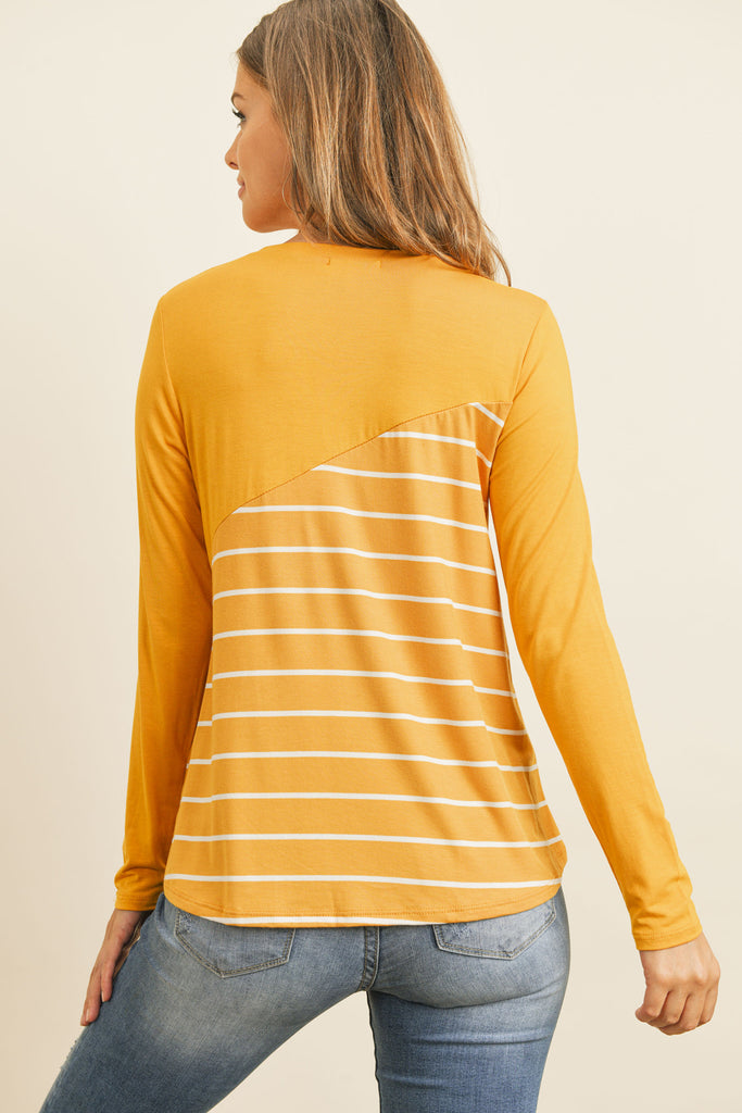 Solid Stripe Contrast Color Block Top