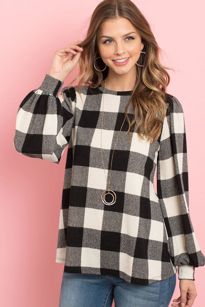 Plaid Long Sleeves Round Neck Sweater