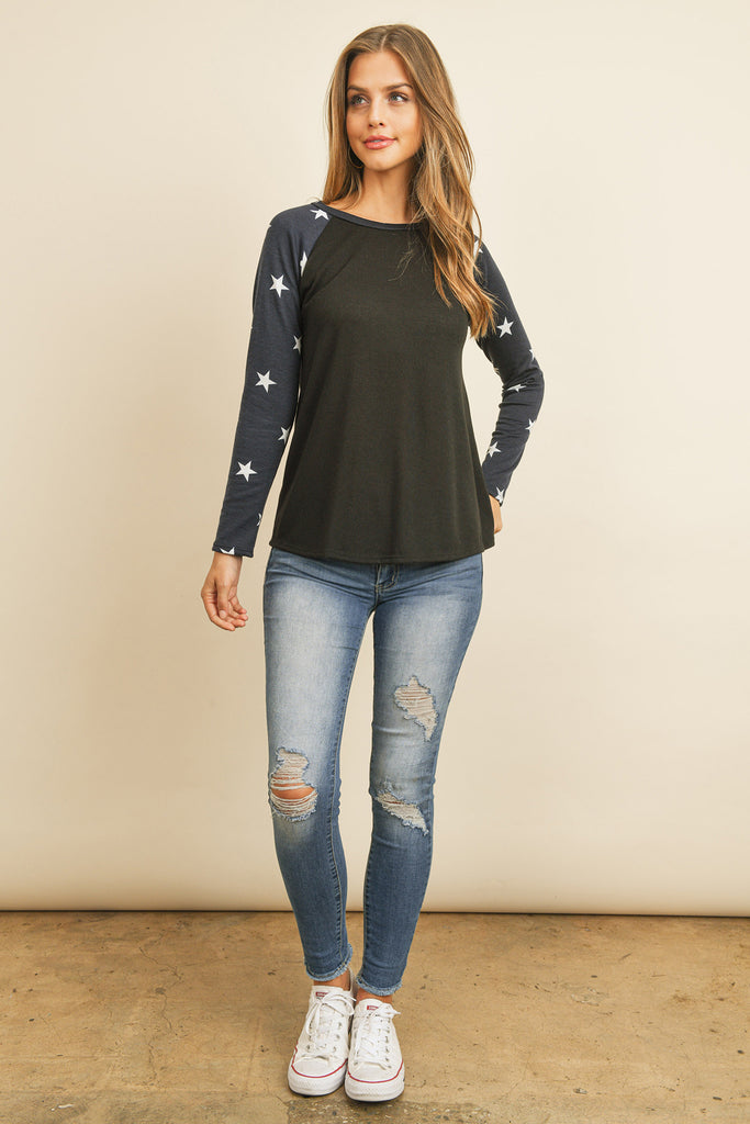 Star Contrast Sleeve Top