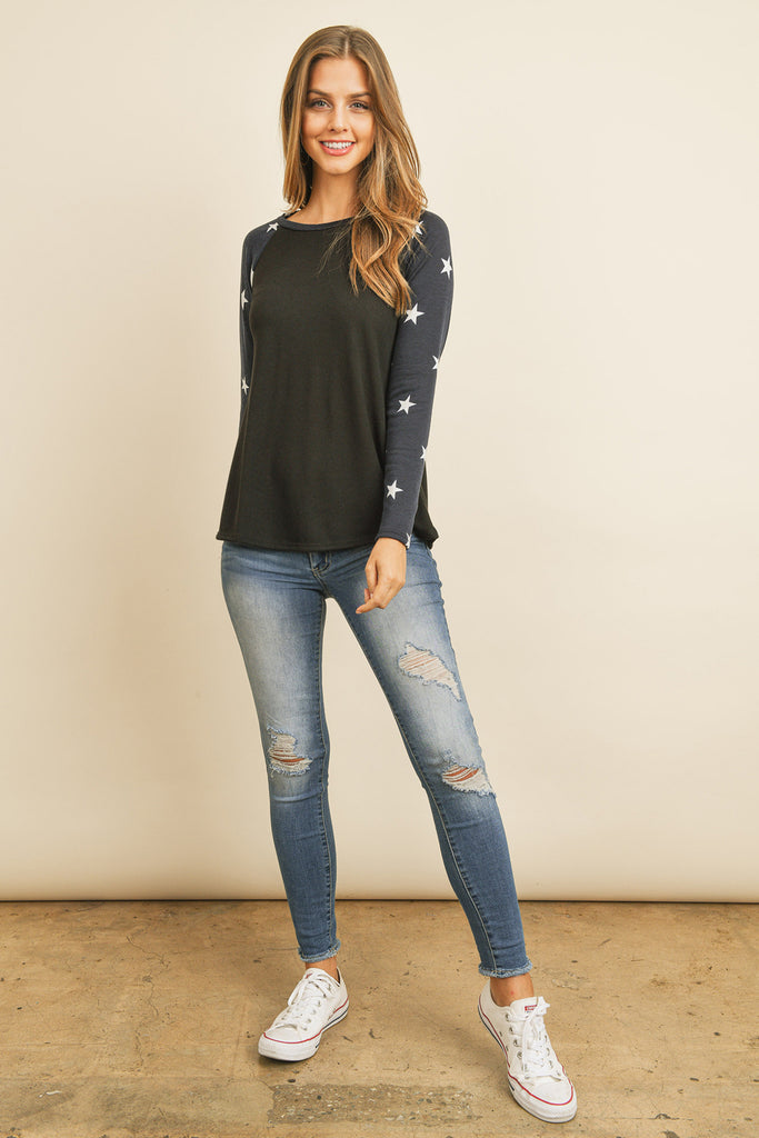 Star Contrast Sleeve Top