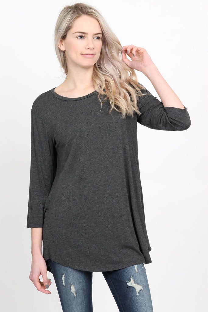 Premium 3/4 Sleeve Dolphin Hem Top