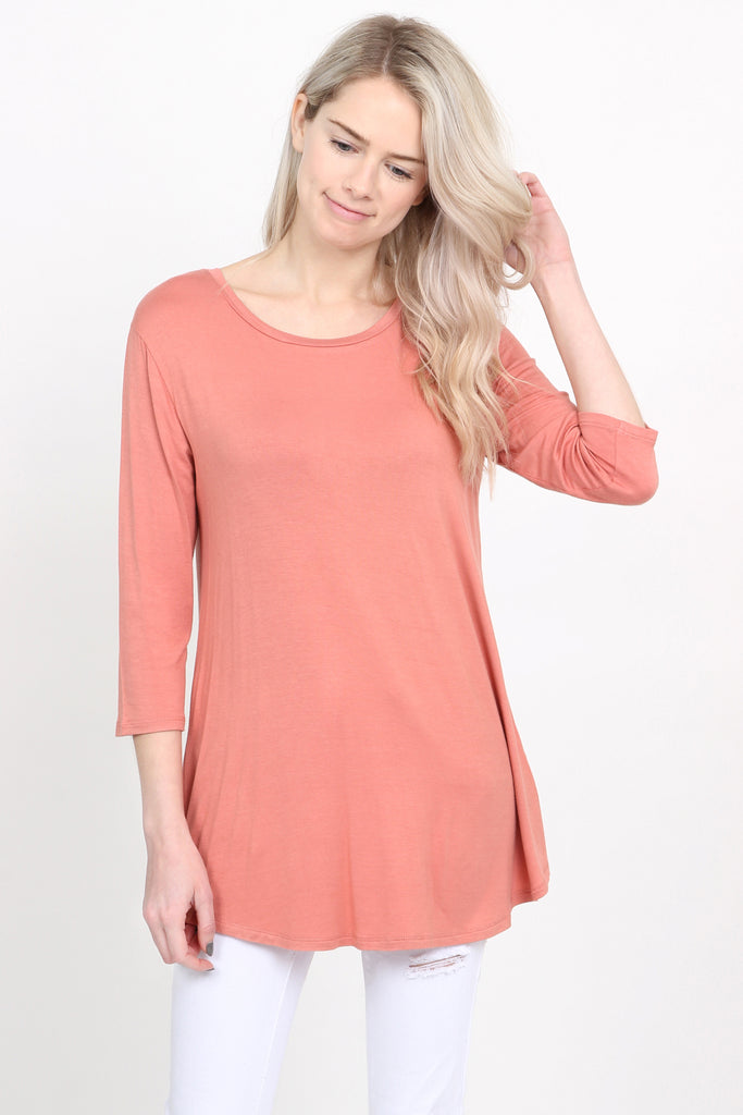 Premium 3/4 Sleeve Dolphin Hem Top