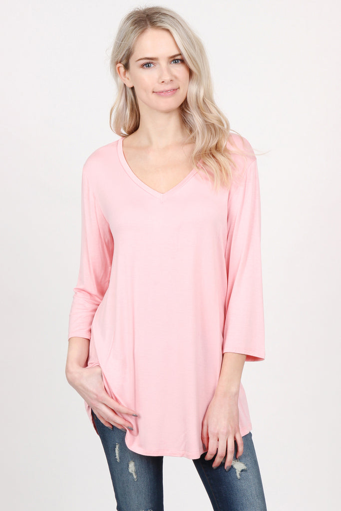 Premium V-Neck Dolphin Hem Top
