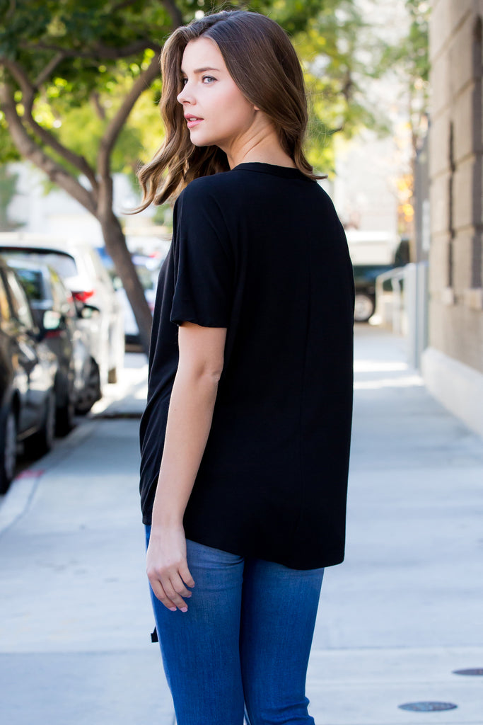 Short Sleeved Button-down Tie Front Top