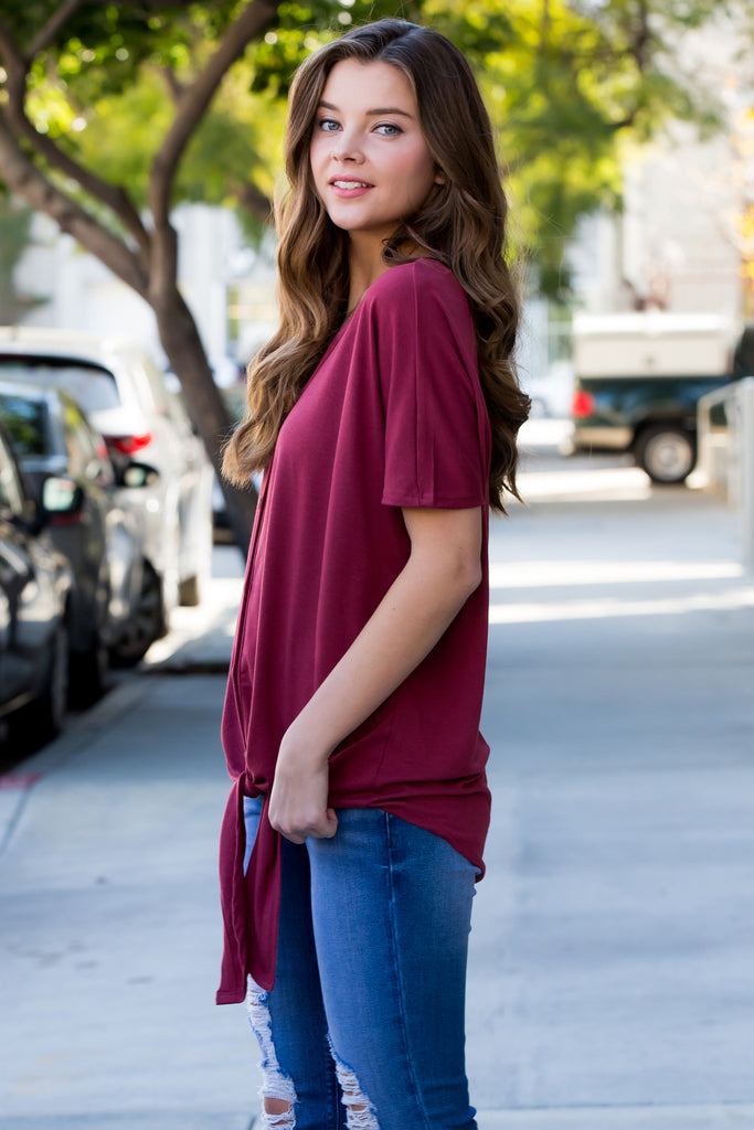 Short Sleeved Button-down Tie Front Top