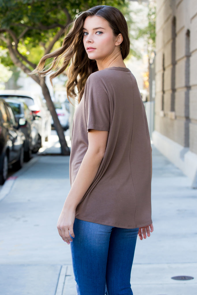 Short Sleeved Button-down Tie Front Top