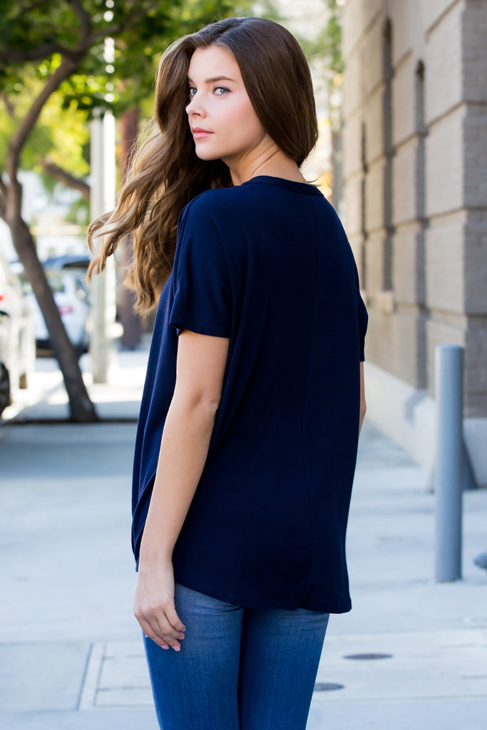 Short Sleeved Button-down Tie Front Top