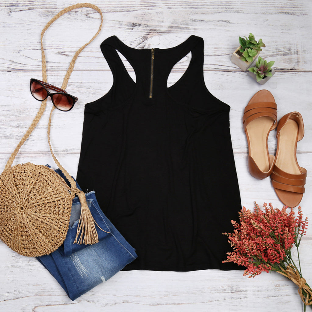 Racer Back Zipper Tank Top