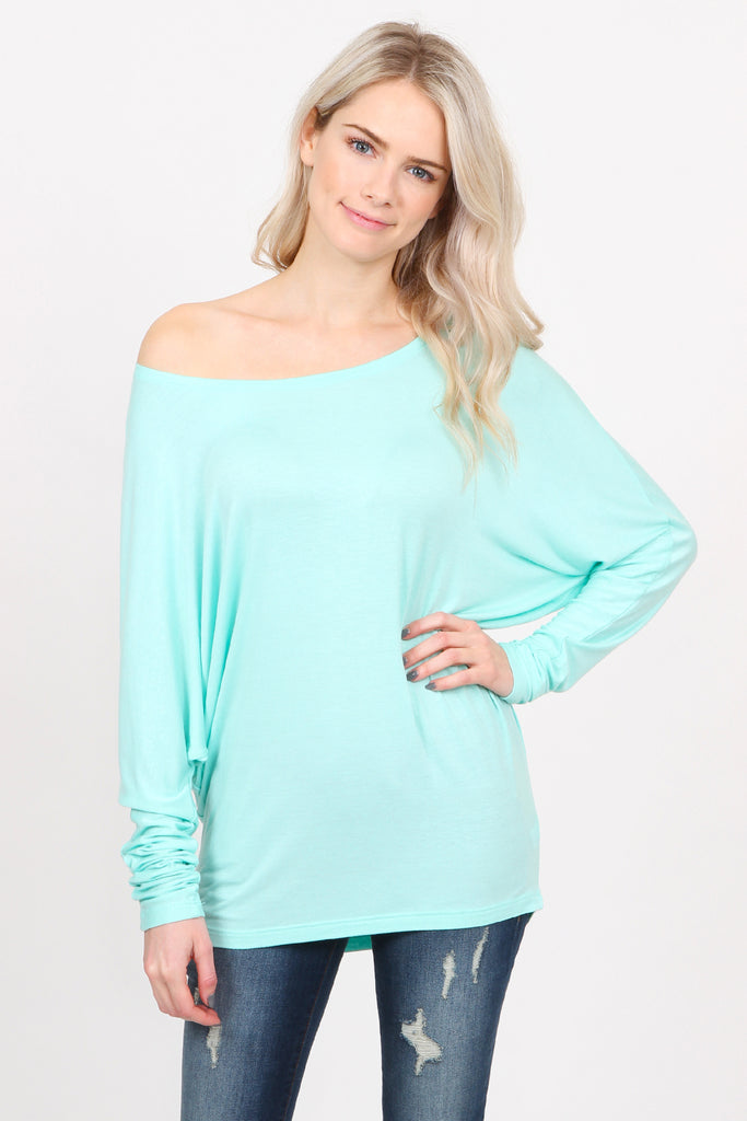 Long Sleeve Dolman Off-Shoulder Top