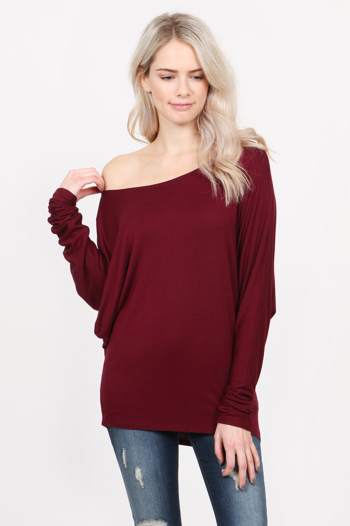 Long Sleeve Dolman Off-Shoulder Top