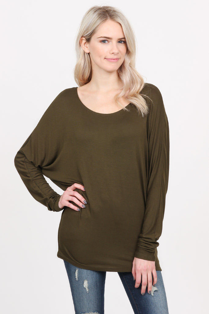 Long Sleeve Dolman Off-Shoulder Top