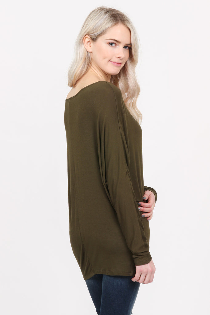 Long Sleeve Dolman Off-Shoulder Top