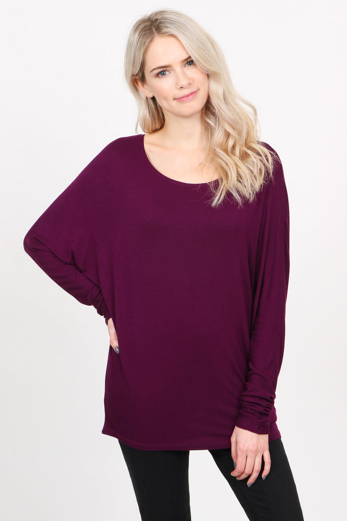 Long Sleeve Dolman Off-Shoulder Top