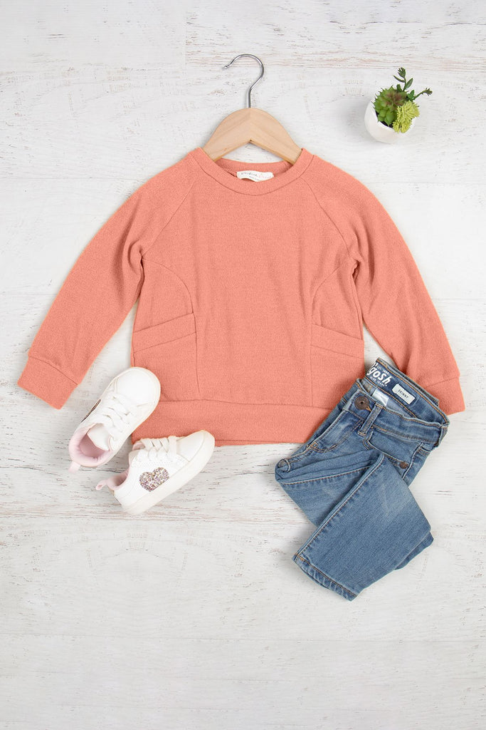 Kids Round Neck Long Sleeve Front Pocket Pullover