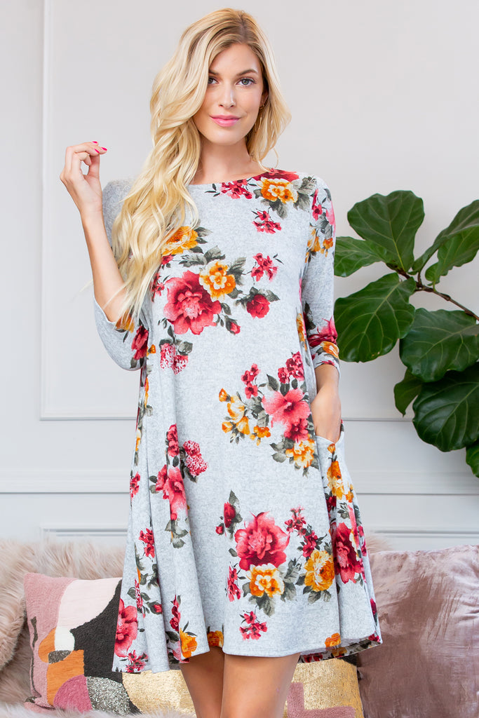 Floral Print Hacci Pocket Dress Dress