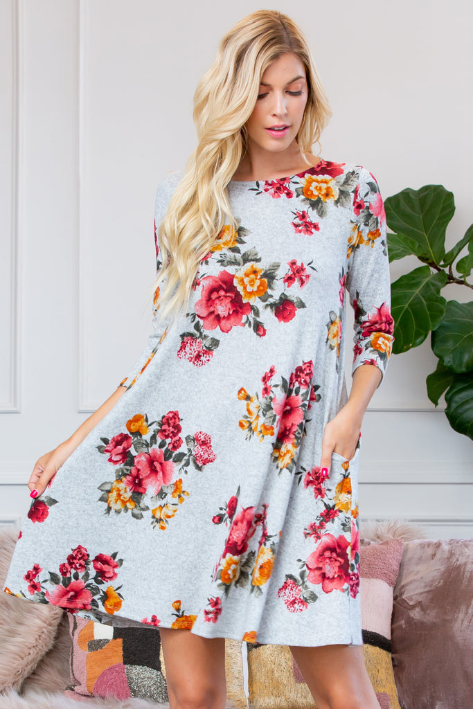 Floral Print Hacci Pocket Dress Dress