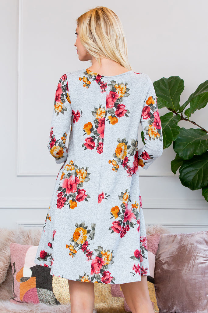 Floral Print Hacci Pocket Dress Dress