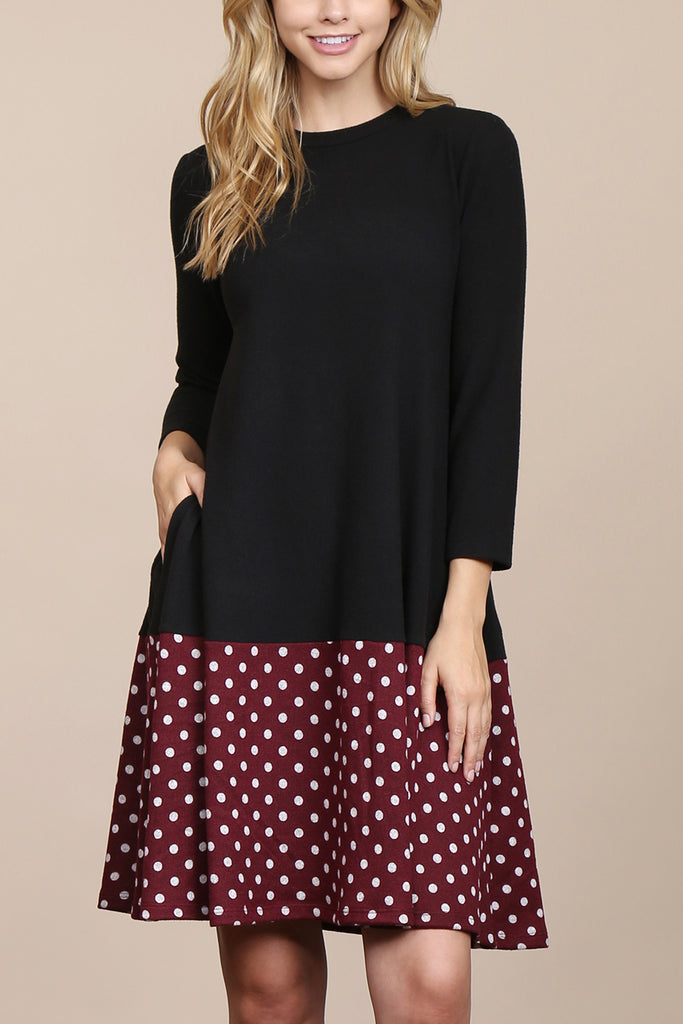 Polka Dot Contrast Pocket Dress