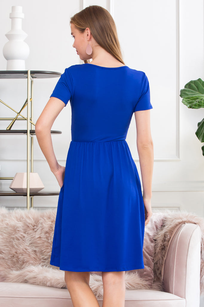 Short Sleeved Solid Wrap Pocket Dress