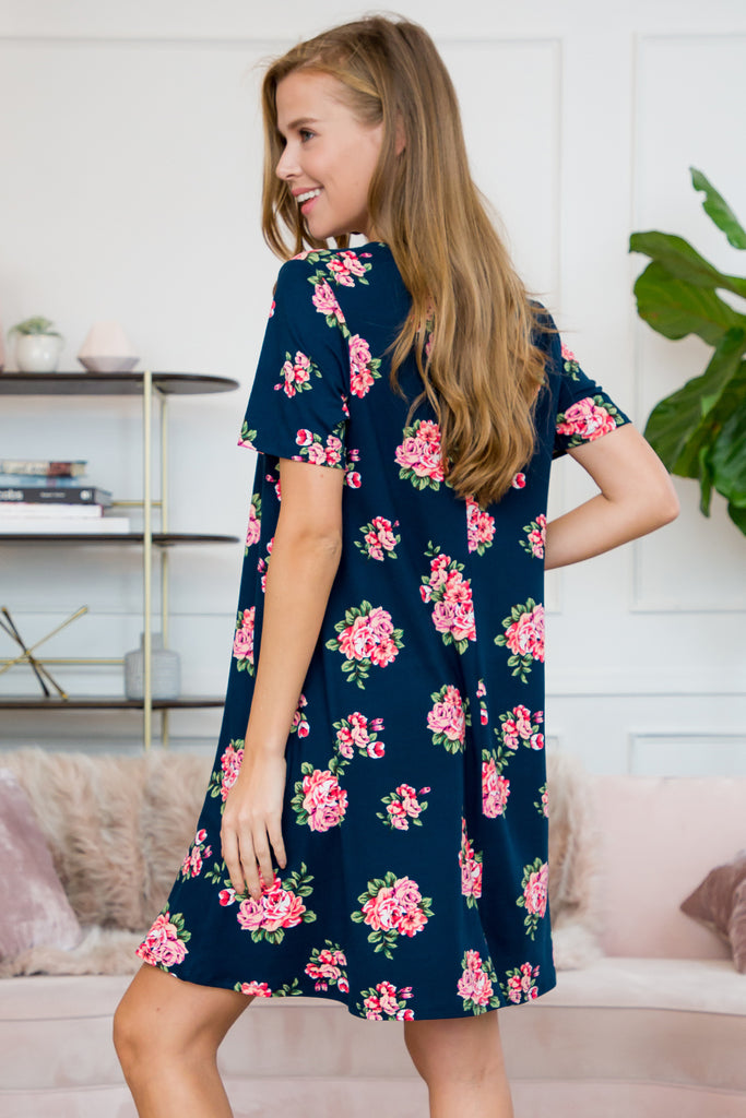 Short Sleeve Floral Swing Pocket Dress