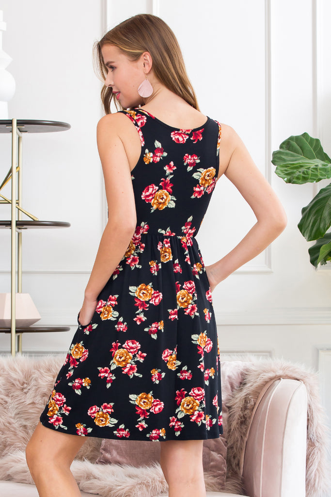 Sleeveless Floral Empire Waist Midi Tank Dress
