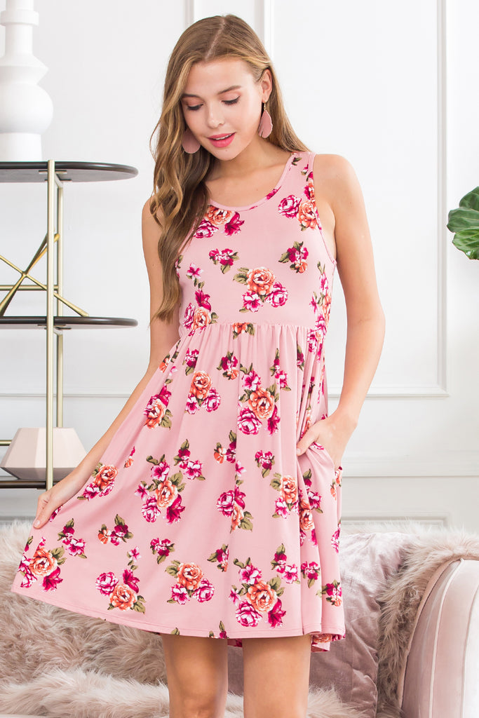Sleeveless Floral Empire Waist Midi Tank Dress