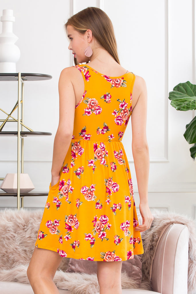 Sleeveless Floral Empire Waist Midi Tank Dress