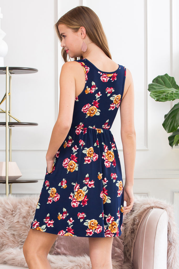 Sleeveless Floral Empire Waist Midi Tank Dress