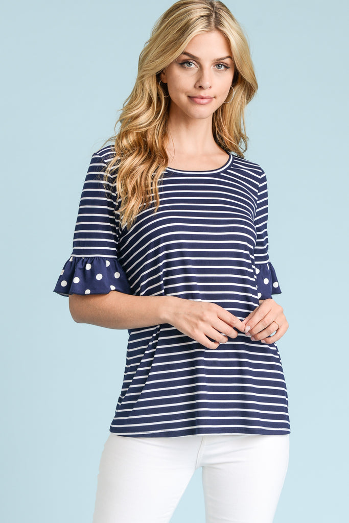 Striped Polka Dot Sleeve Top