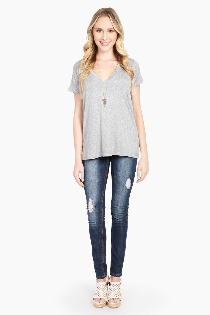 Relaxed Fit V-neck Jersey Pocket Tee