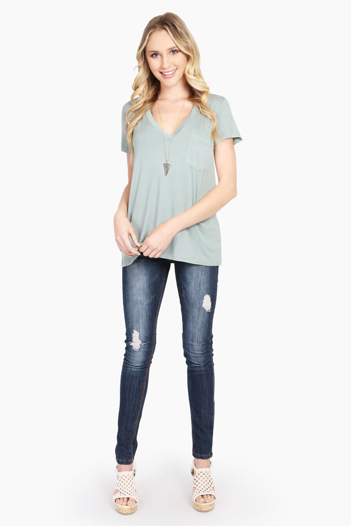 Relaxed Fit V-neck Jersey Pocket Tee