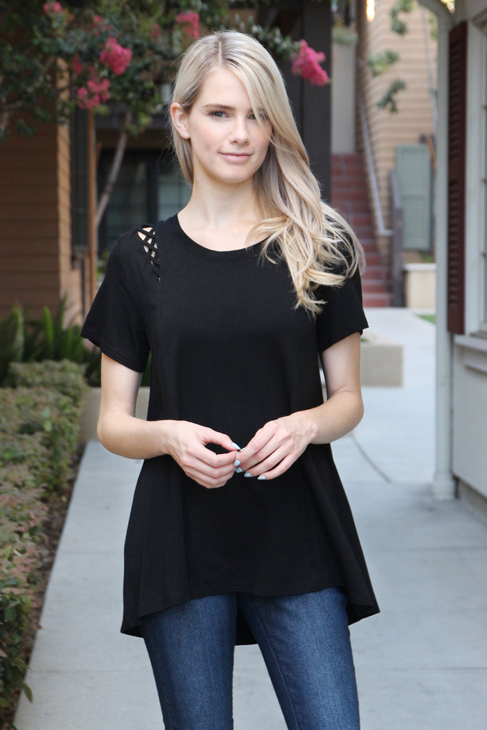 Short Sleeve Braid Detail Top