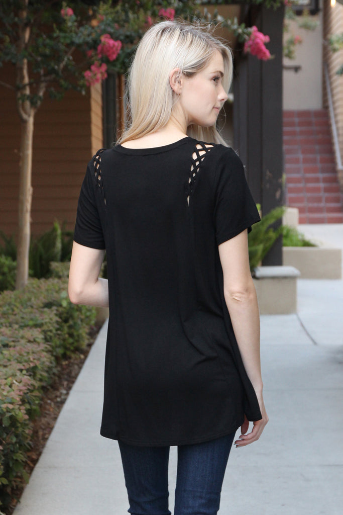 Short Sleeve Braid Detail Top