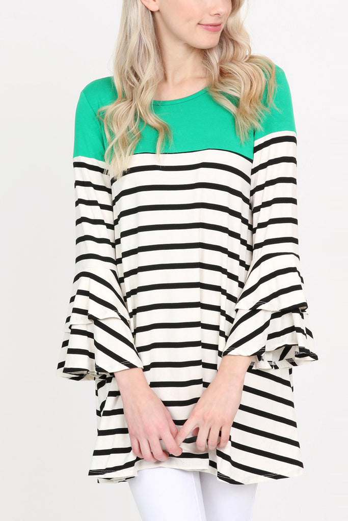 Striped Billowy Bell Sleeve Tunic