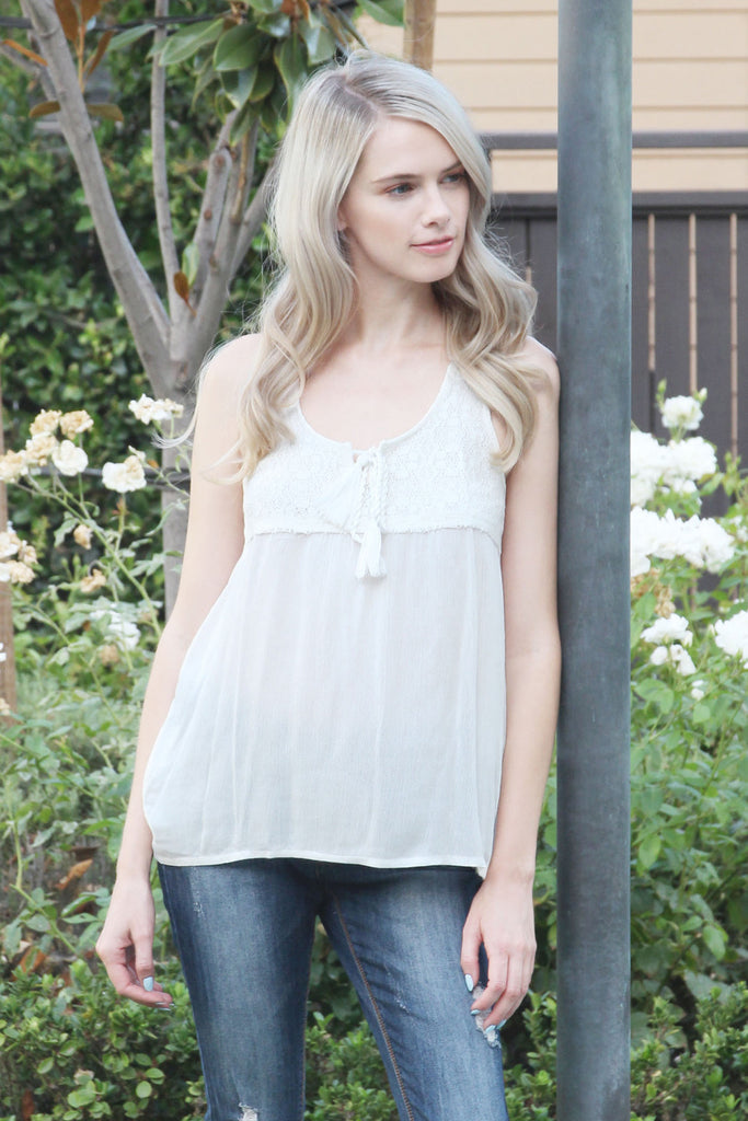 Sleeveless Crochet Strap Tassel Top