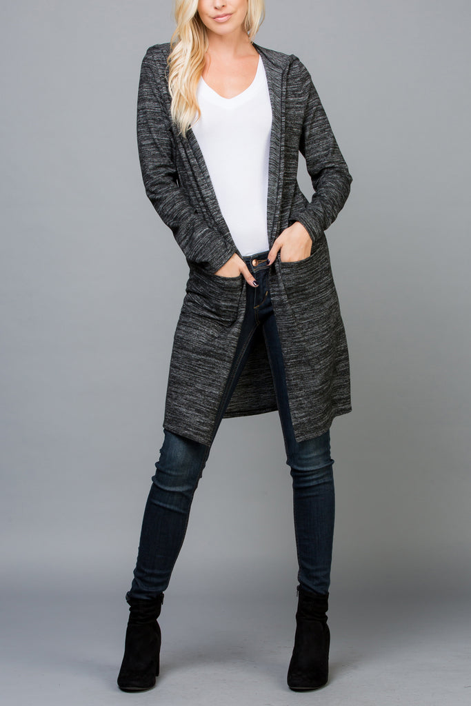 Solid Hoodie Pocket Cardigan