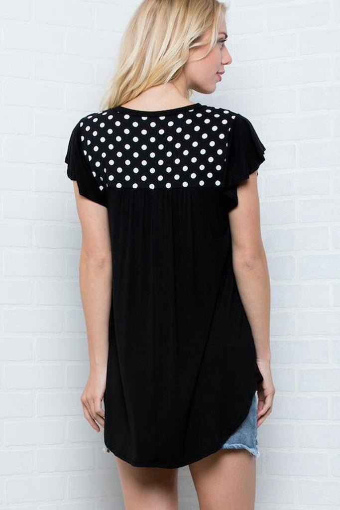 Short Sleeves Polka Dot Pattern Solid Bottom Top