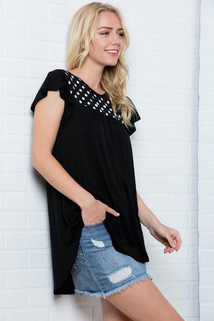 Short Sleeves Polka Dot Pattern Solid Bottom Top