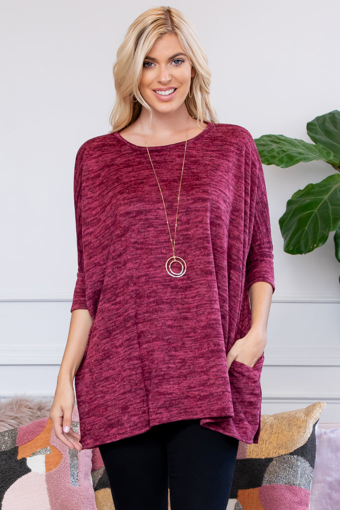Oversized Two Tone Hacci Brush Pocket Tunic